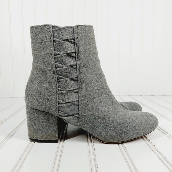 Nine West Qualner Grey Fabric Round Toe Block Heel Ankle Boots H897 - Picture 5 of 13